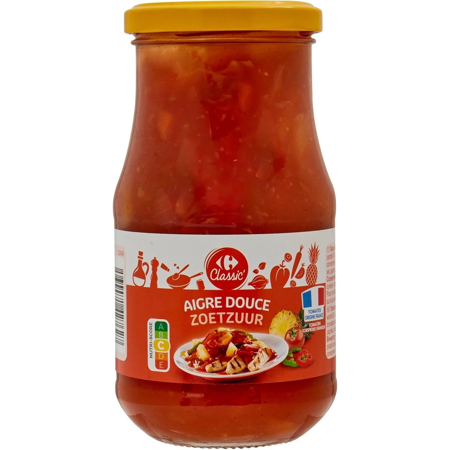 CARREFOUR CLASSIC' - Sauce Aigre Douce - Aux Carottes, Ananas et Poivrons · Tomates Origine France · Parfaite pour Pâtes, Riz & Plats Cuisinés - Le Pot de 420g - Le Lot De 4