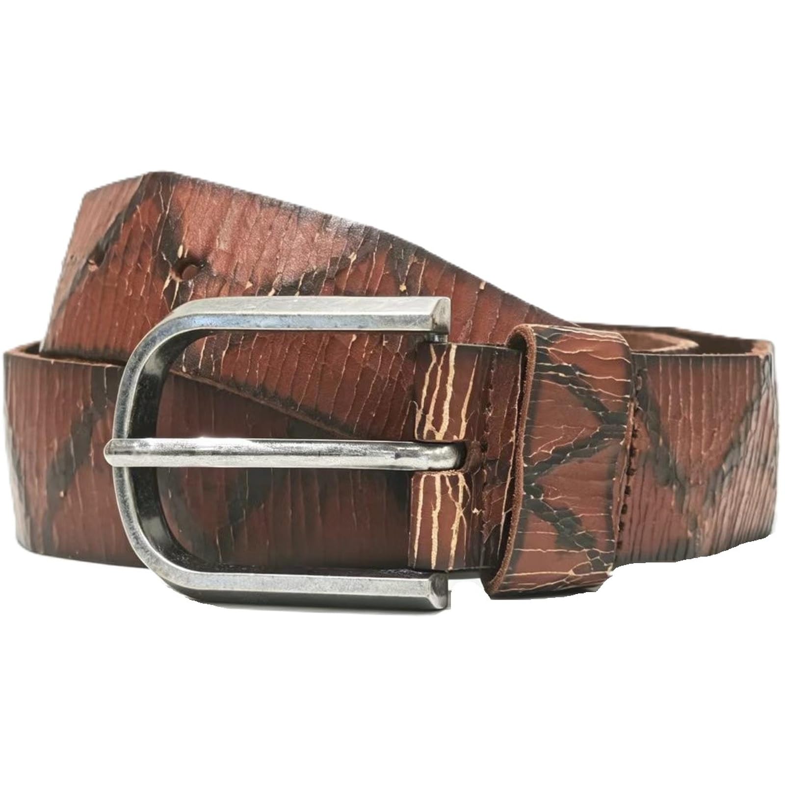 AGUTALITHIC Women Handmade Vintage Distressed Embossed/Studded Belt Leather Strap Prong Buckle for Work Business and Casual(105cm/41, B)