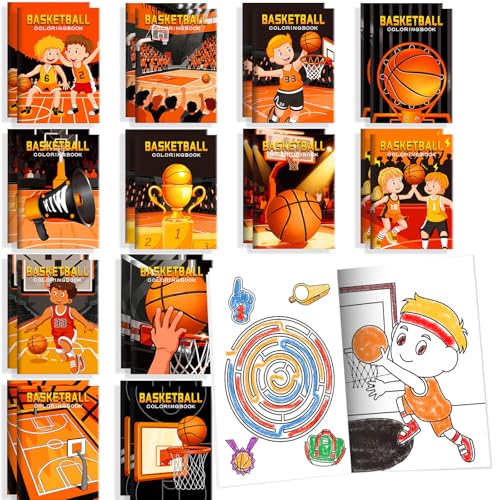 BenLouis 24 Pcs Basketball Mini Coloring Books Kids Basketball Small Activity Books Party Bulk for Boys Kids Sports Birthday Goodie Bags Stuffers Return Gifts Classroom Travel