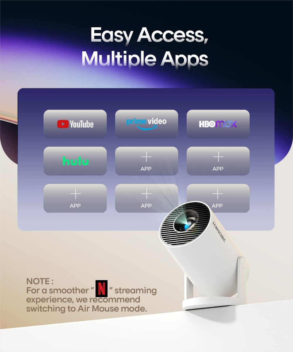 Magcubic HY300PRO Mini vidéoprojecteur portable Auto Keystone, vidéoprojecteur Intelligent 200 ANSI avec WiFi 6, BT 5.0, Écran de 130 Pouces, Rotation de 180 Degrés