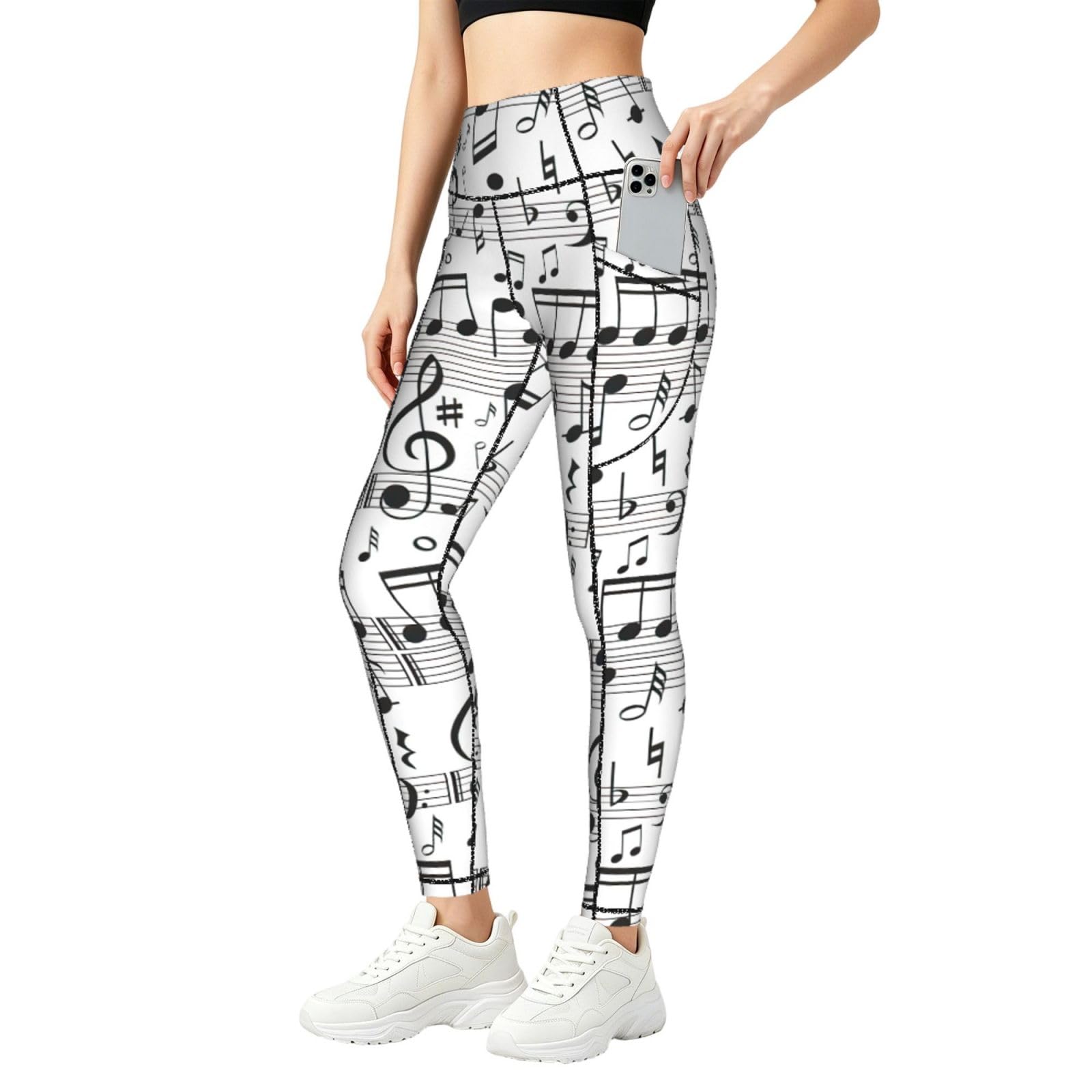 Mallas deportivas para correr Yyoretp con estampado musical y bolsillos de cintura alta 8