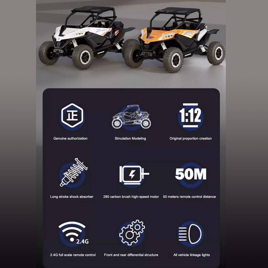 1:12 Skala All-terrain Rc Monster Truck, 20 Km H Szybkie Czterokołowe Napęd Terenowy, Przednie I Tylne światła Led, Samochód Rc Dla Dorosłych (Orange)