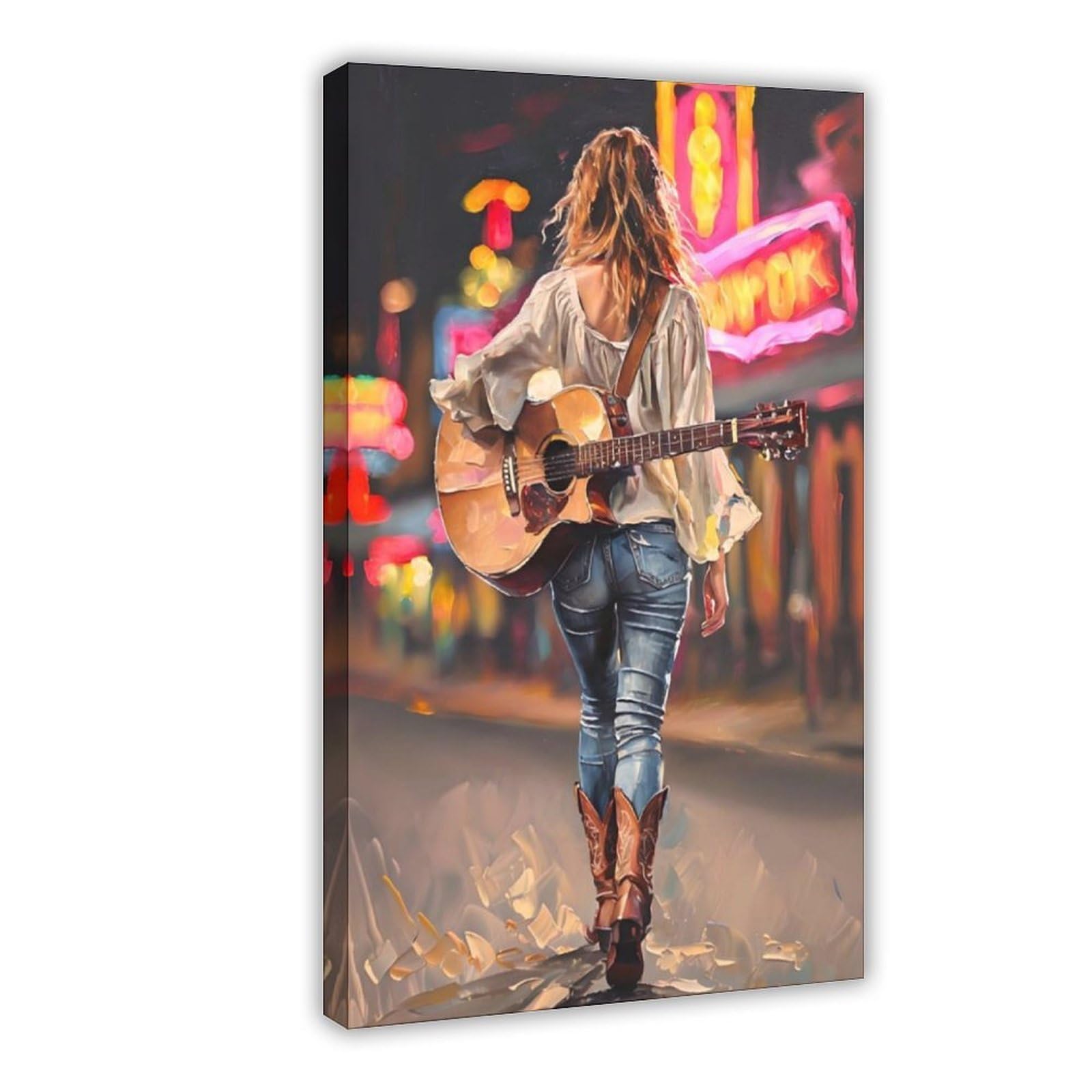 Poster su tela con musica country Girl che porta il suo sogno chitarra poster decorazione camera da letto paesaggio ufficio camera da letto decorazione regalo 50,8 cm L x 76,2 cm W