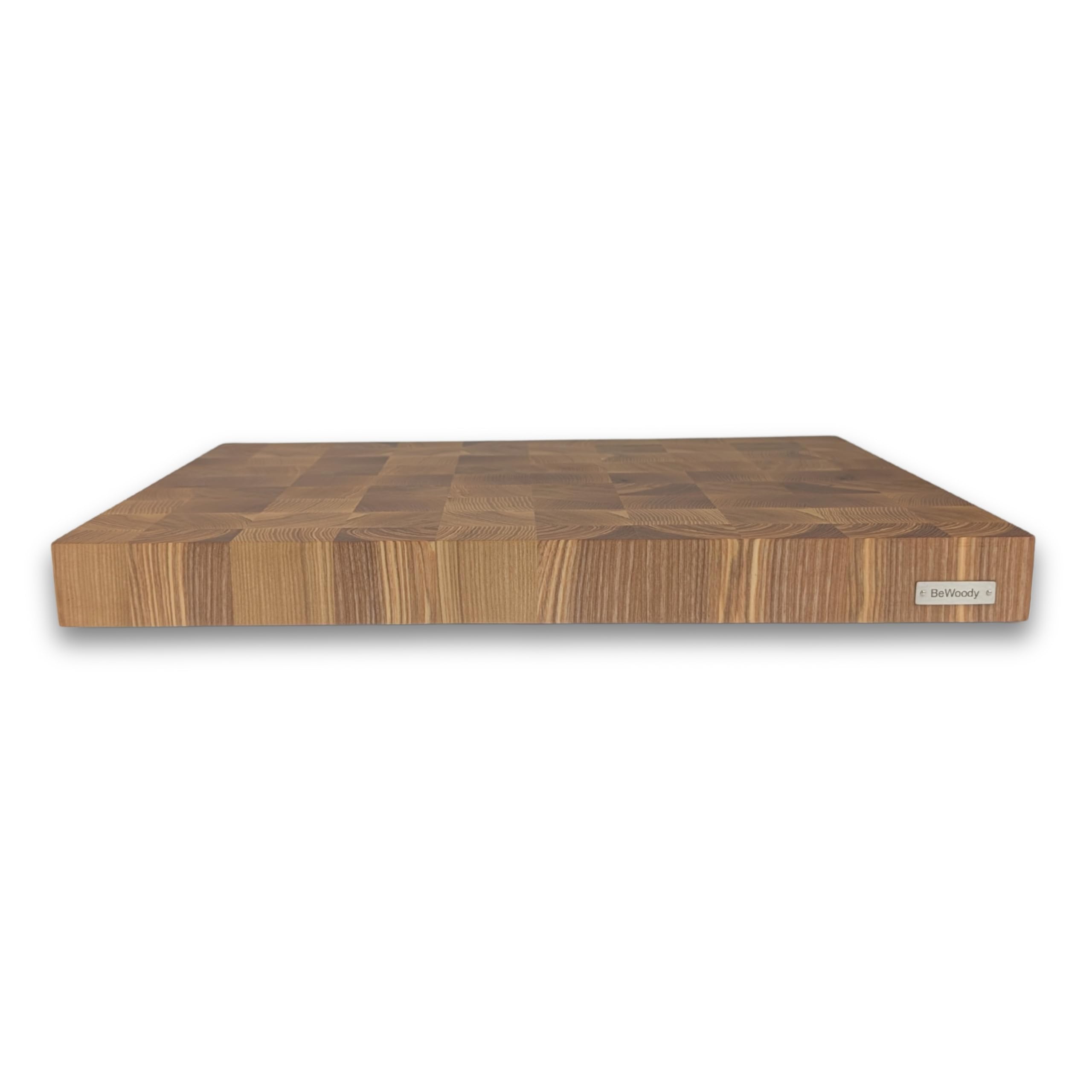 Premium Stirnholz Schneidebrett Esche & Eiche | 50 x 40 x 4,5 cm | Großes XXL Design Holzschneidebrett mit Griffmulden & Silikonfüßen | Luxus Hackblock