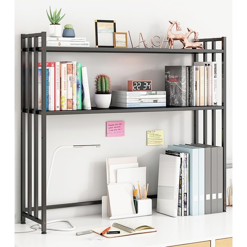 Schreibtisch-Bücherregal mit 3 Ebenen, Schreibtisch-Bücherregal aus Metall, freistehendes Schreibtisch-Bücherregal für Computertische, stabile Aufbewahrungsvitrine für die Arbeitsp