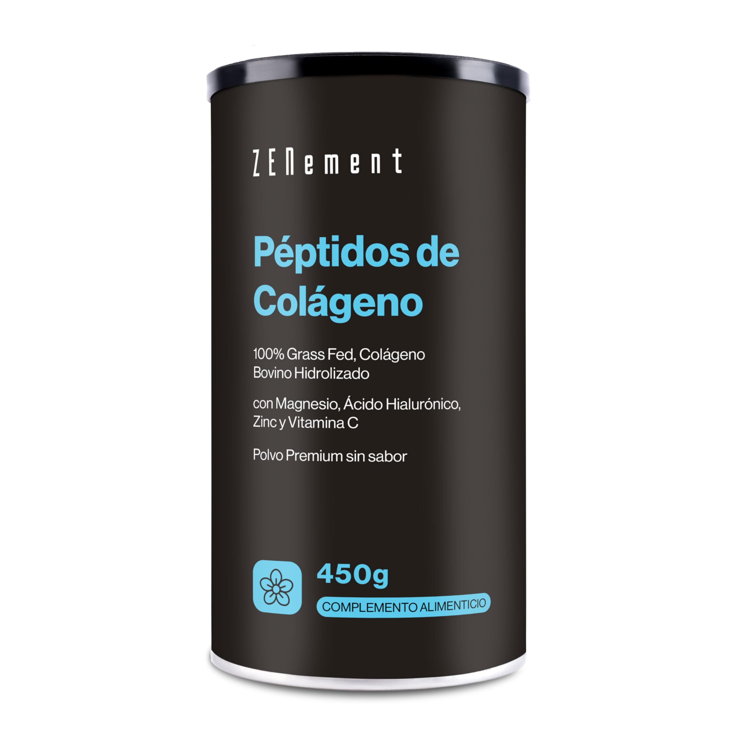 Péptidos de Colágeno Hidrolizado de Ganado Bovino Alimentado con Pasto - con Magnesio, Ácido Hialurónico, Zinc y Vitamina C - Sin Sabor - Alta Solubilidad - 450 g