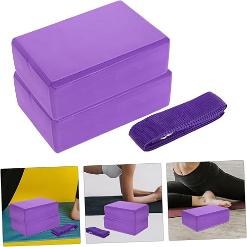Miniatura 8 de NOLITOY Juego de 3 piezas de bloques de yoga y correa, ladrillos de espuma EVA antideslizantes con cinturón de resistencia para pilates,