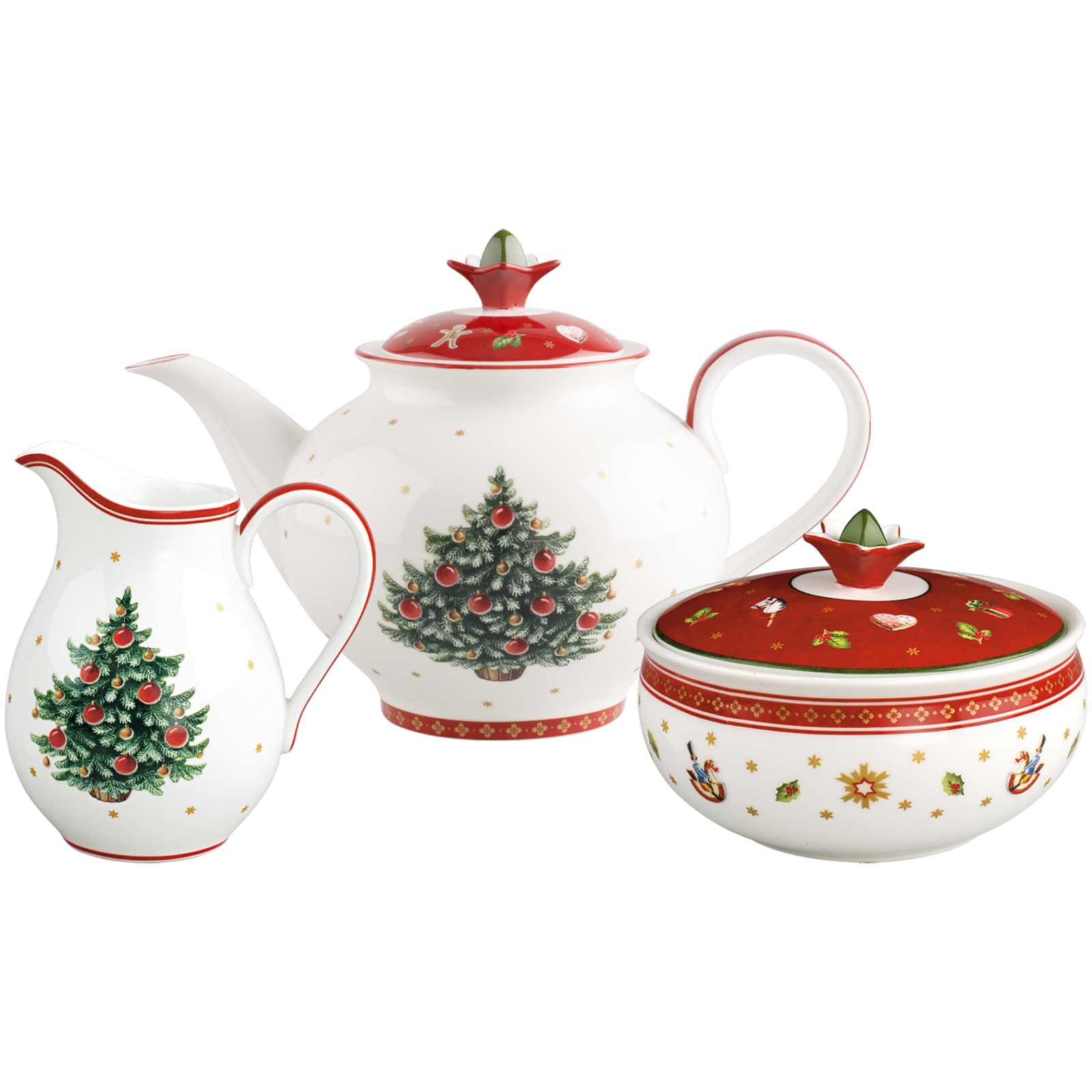 Villeroy & Boch Toy's Delight - Accessoires de service à café 3 pièces - Cafetière (1,4 l) avec pot à lait (500 ml) et sucrier (420 ml) - Vaisselle à café de Noël - Porcelaine de qualité supérieure -