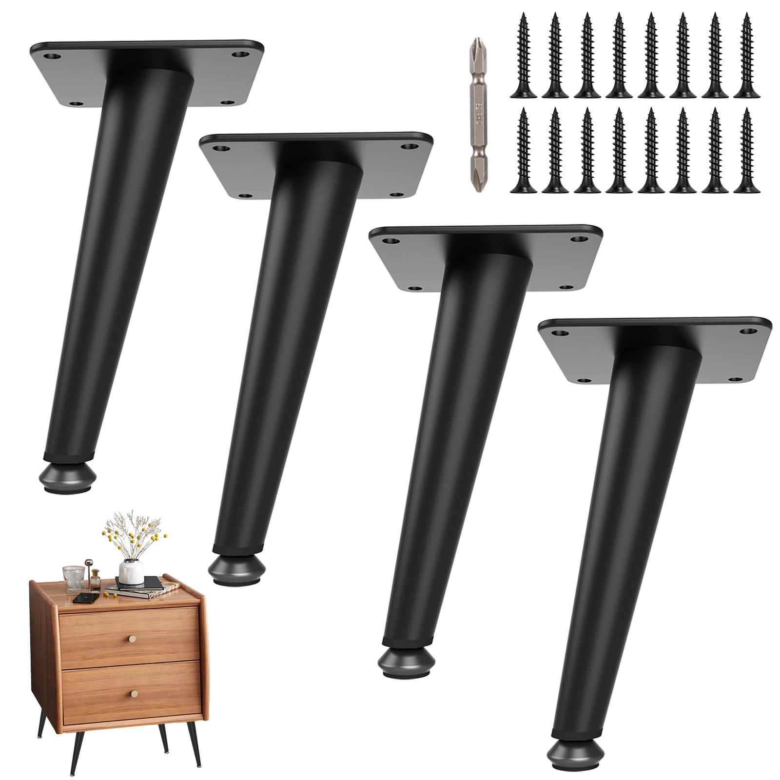 Umllpet Schräge Metall Möbelfüße 15,5cm, 4er Set verstellbar Schwarz | Robuste Metallkonstruktion, inklusive Montagematerial, moderner Look für Kommode, Sideboard und Nachtisch