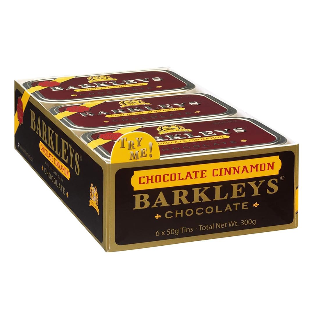 Barkleys Gourmet Chocolate & Cinnamon Breath Mints - Strong Chocolate Cinnamon Flavor for Party, After Dinner, Wedding, Every Day Use-Vegan Mints In Reusable Classic Travel Tins, 6 Pack - 50 Count Each
