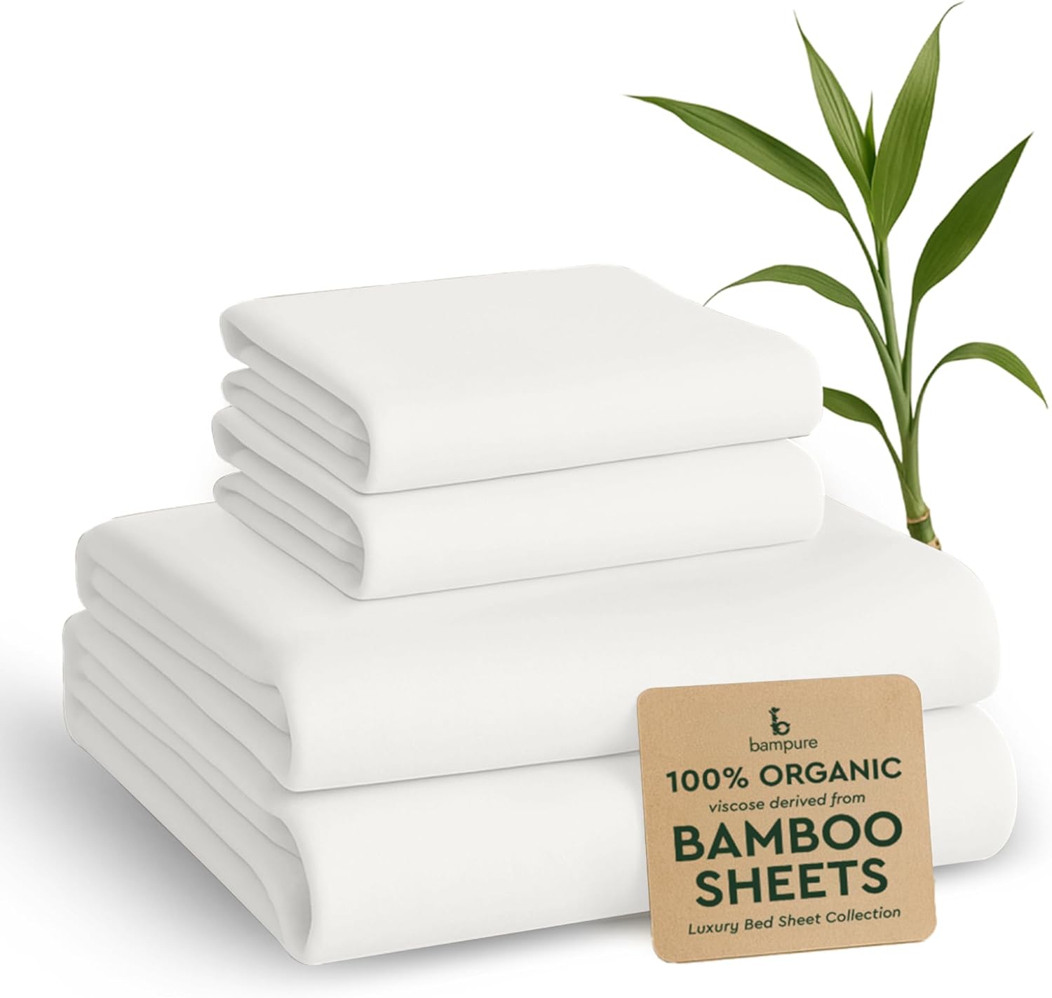 BAMPURE Luxury Series King Sheet Set - 100% Viscose derived from Bamboo Sheets King Size - Super Soft Viscose Bamboo Cooling Sheets for Hot Sleepers -Up to 16’’ Deep Pocket King Sheet Set (White) - Thumbnail 2