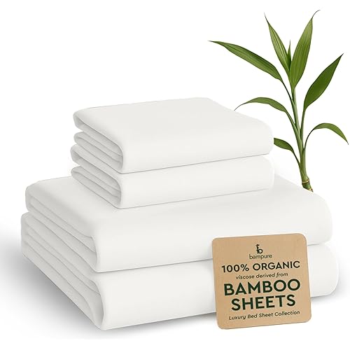 BAMPURE Luxury Series King Sheet Set - 100% Viscose derived from Bamboo Sheets King Size - Super Soft Viscose Bamboo Cooling Sheets for Hot Sleepers -Up to 16’’ Deep Pocket King Sheet Set (White)
