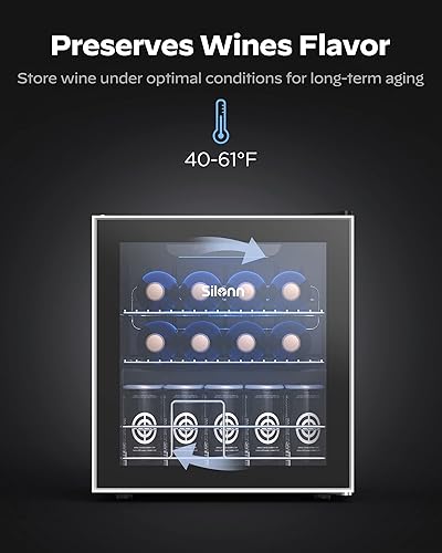 Miniatura 2 de Silonn Refrigerador de vino de 18 botellasrefrigerador de bebidas de gabinete mini bodega de vino para tinto blanco champán o vino espumoso 40f-61f