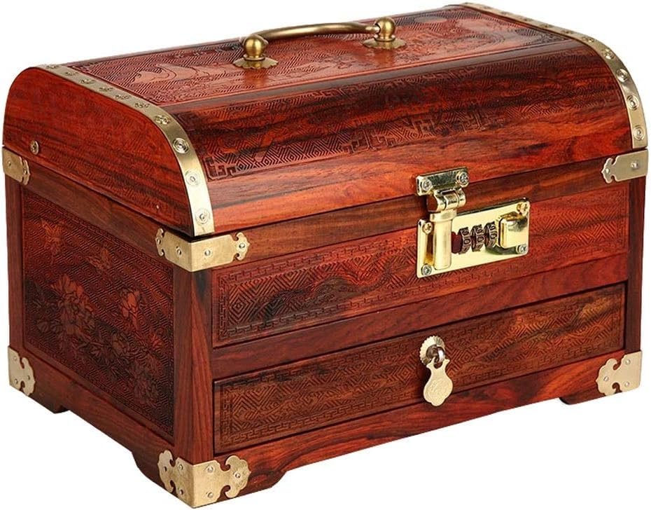 Jewelry Storage Box Gift for Women Jewelry Box Redwood with Password Lock Layering with Drawer High Capacity Wedding