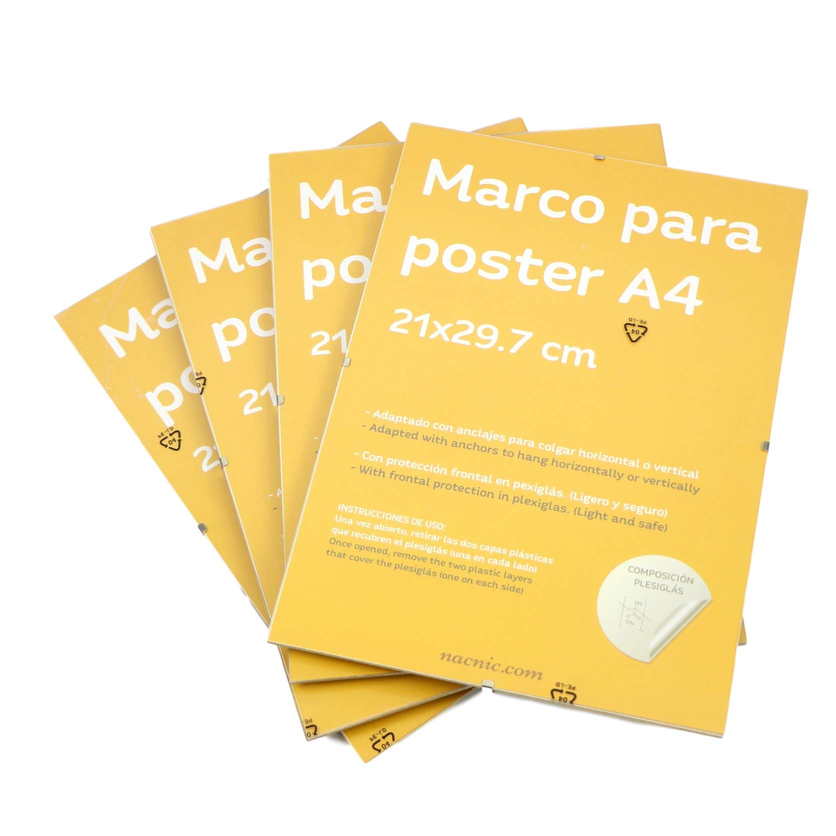 Nacnic Septiembre 4 Clips Marcos Transparentes. Soportes transparentes para fotos, carteles, diplomas, dibujos o hojas. A4 (21 x 29,7 cm). Clip transparente con marcos
