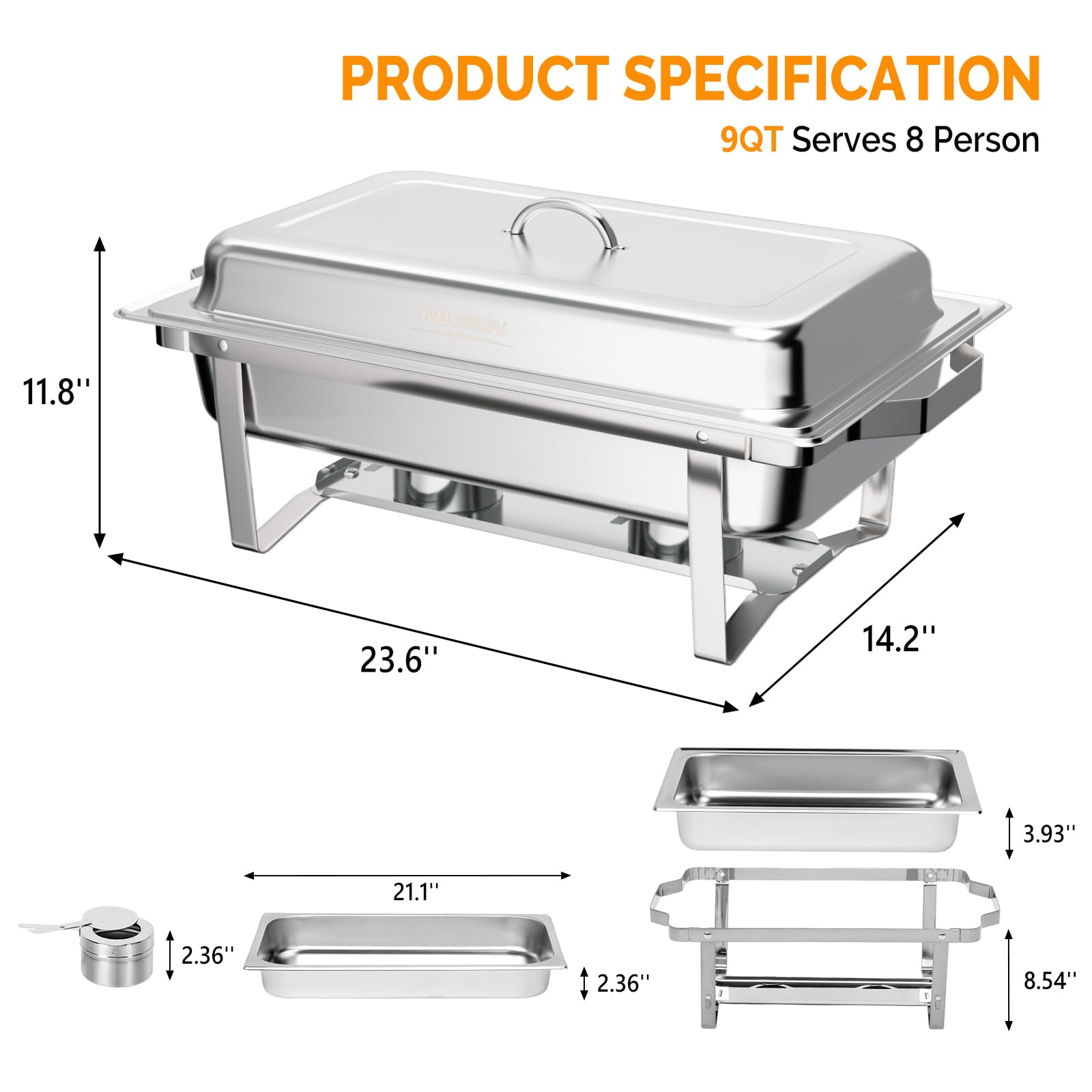 Bonnlo Chafing Dish 9 L Warmhaltebehälter Essen aus Edelstahl, Speisenwärmer mit Rollrand & Scharnierverschluss & faltbaren Gestell, Speisebehälter Wärmebehälter Buffet Wärmer Rechaud 60x36x30 cm 4pc