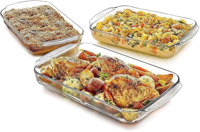 Glass Baking Dish | Microwave Safe, Baking Tray for Microwave Oven, Oven Safe Cookware, Baking Dish for Oven, Rectangle (Set of 3-1000 ml, 1600ml, 2200ml)