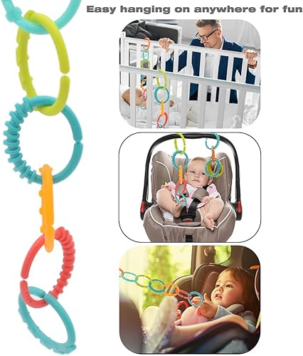Miniatura 6 de Paquete de 24 anillos para bebé, juguetes de eslabones para colgar juguetes, anillos de conexión para niños y niñas, juguetes de aprendizaje