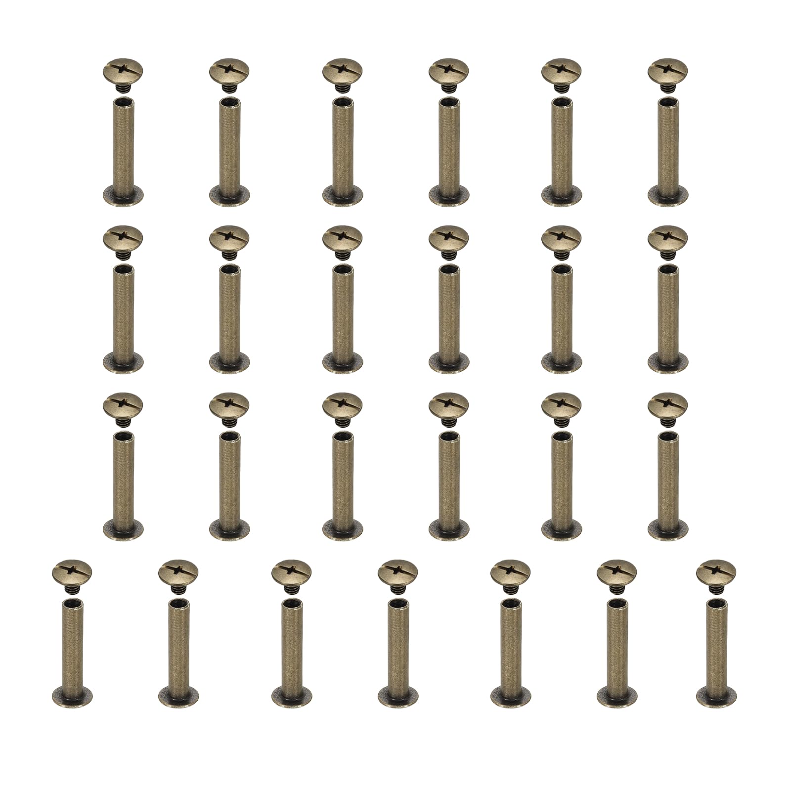sourcing map 25set Chicago Screw M5x25mm Phillips Nail Rivet Stud Bolts Rivets Binding Post Screw for DIY Craft Leather Belt Bag Bookbinding, Bronze