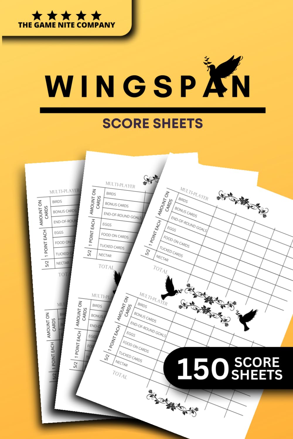 Wingspan Score Sheets: 300 Score Pads for Wingspan Game - Wingspan Score Cards - 150pgs 6x9