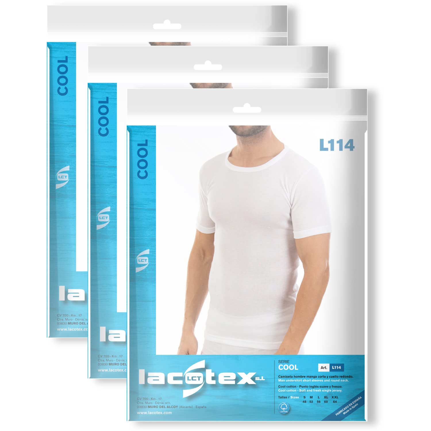 Pack Ahorro de 6 Unidades. Camiseta Interior Fina de Hombre L114, de Manga Corta y Cuello Redondo.