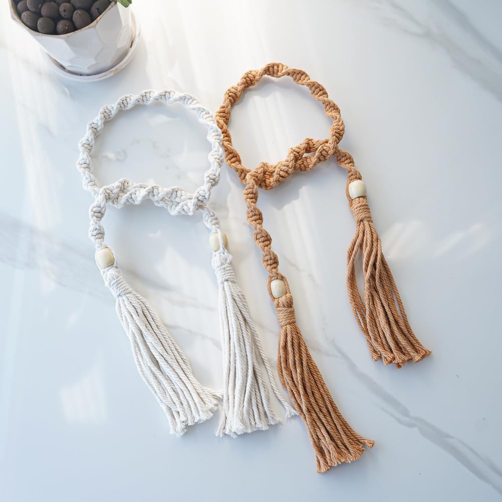 QRUENNTG 4パック木製ビーズカーテンタイバック、調整可能なボヘミアンスタイルのハンドメイド織りタイバック、ホームベッドルーム