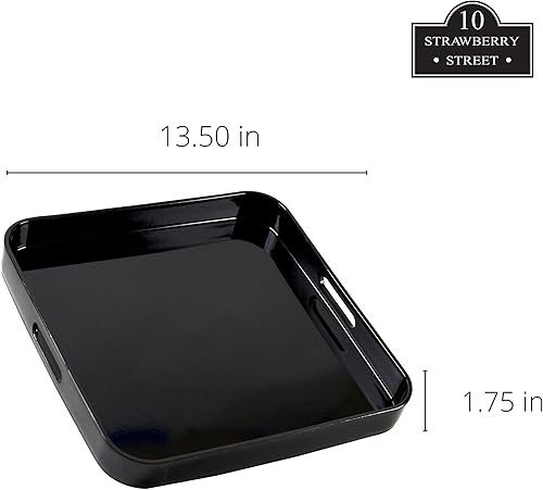Miniatura 3 de 10 Strawberry Street Bandeja redonda de laca de 13.5" con asas, color negro