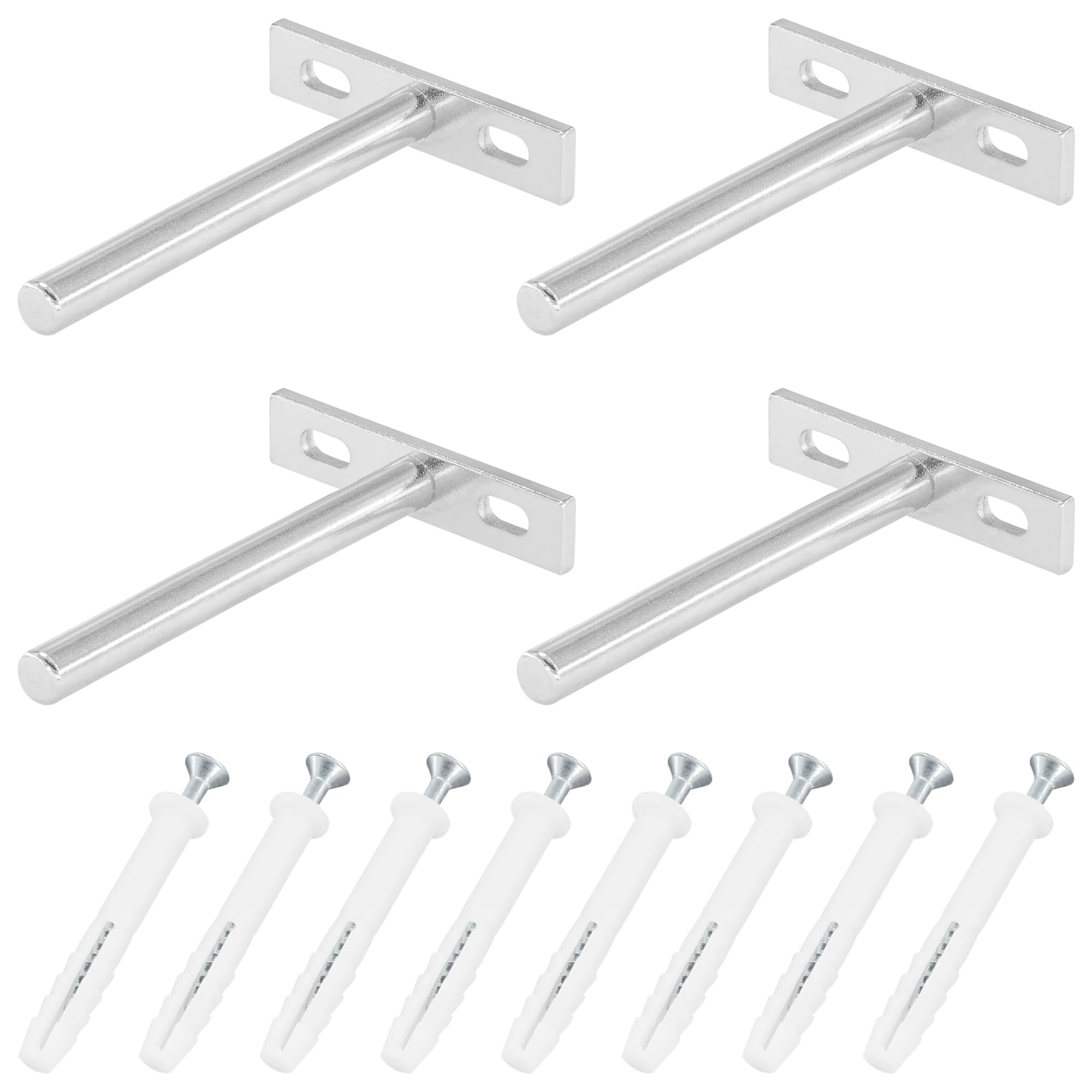 4 Pieces Heavy-Duty Floating Shelf Brackets with Mounting Screws,Solid Steel Hidden Shelf Supports (Silver, 4 inch)