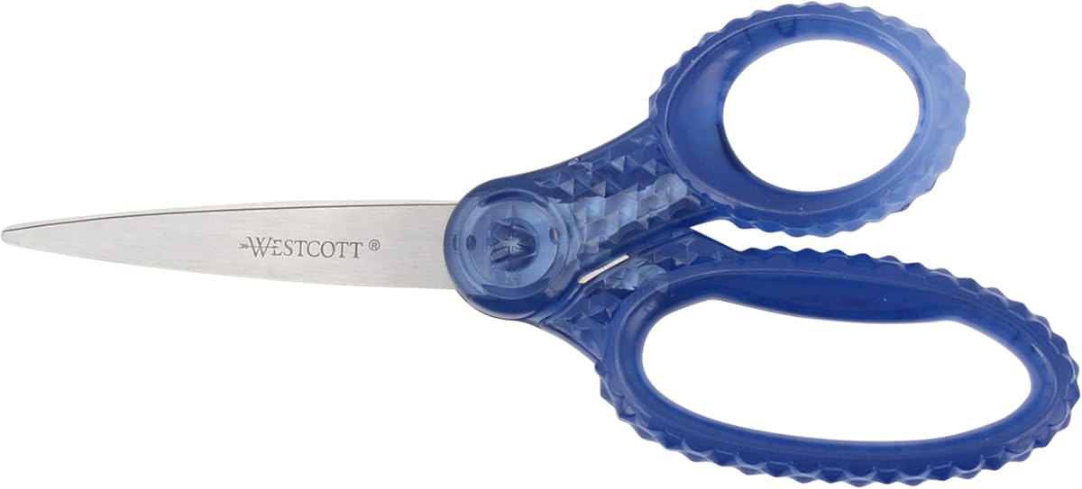 GEM Crystal-Design Scissors for Kids Ages 12+ - Back to School Essentials and Classroom Supplies - 7-Inch Pointed Student Scissors - for Right- or Left-Handed Use - Blue - 1 Pack