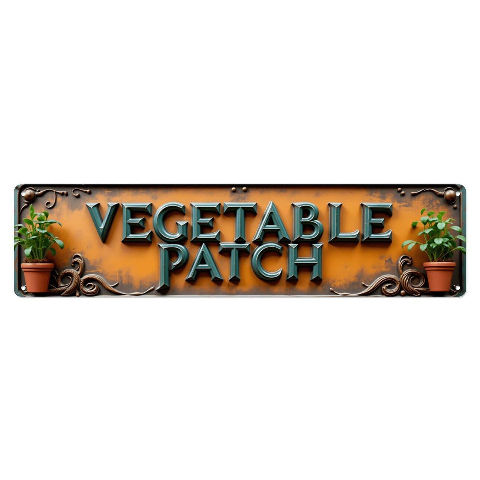 Vegetable Patch Garden Decor Metal Sign Vintage Aluminium Metal Sign, Retro Wall Decor for Home, Bar, Garage & Farmhouse 10 * 40cm