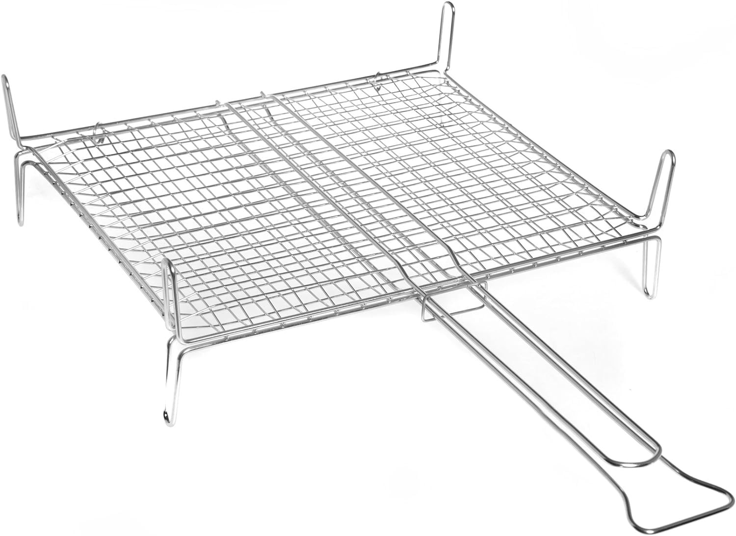 Generico Griglia Barbecue Doppia a Rete Bombata con Piedi in Filo di Acciaio Cromato, Graticola Resistente e Versatile per Grigliate Perfette (40x45 cm)