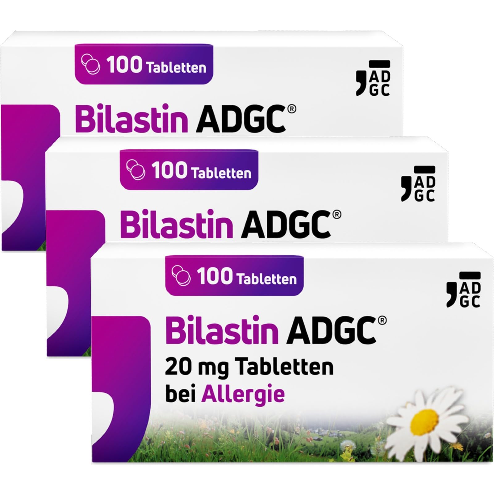 Bilastin ADGC® 3x 100 St - Allergietabletten bei Heuschnupfen - schnell & langanhaltend bis 24 St. wirksam bei allergischem Schnupfen, Nesselsucht(Urtikaria), Juckreiz, Tierhaar- und Hausstauballergie