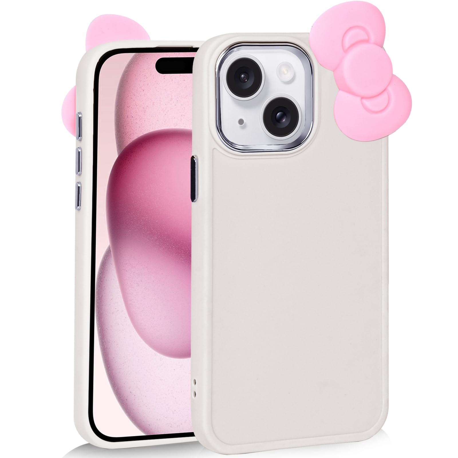 Kaislandy Compatible with iPhone 15 Case, Cute 3D Bowknot Design Soft Silicone Shockproof Cover for iPhone 15 6.1" 2023 Beige