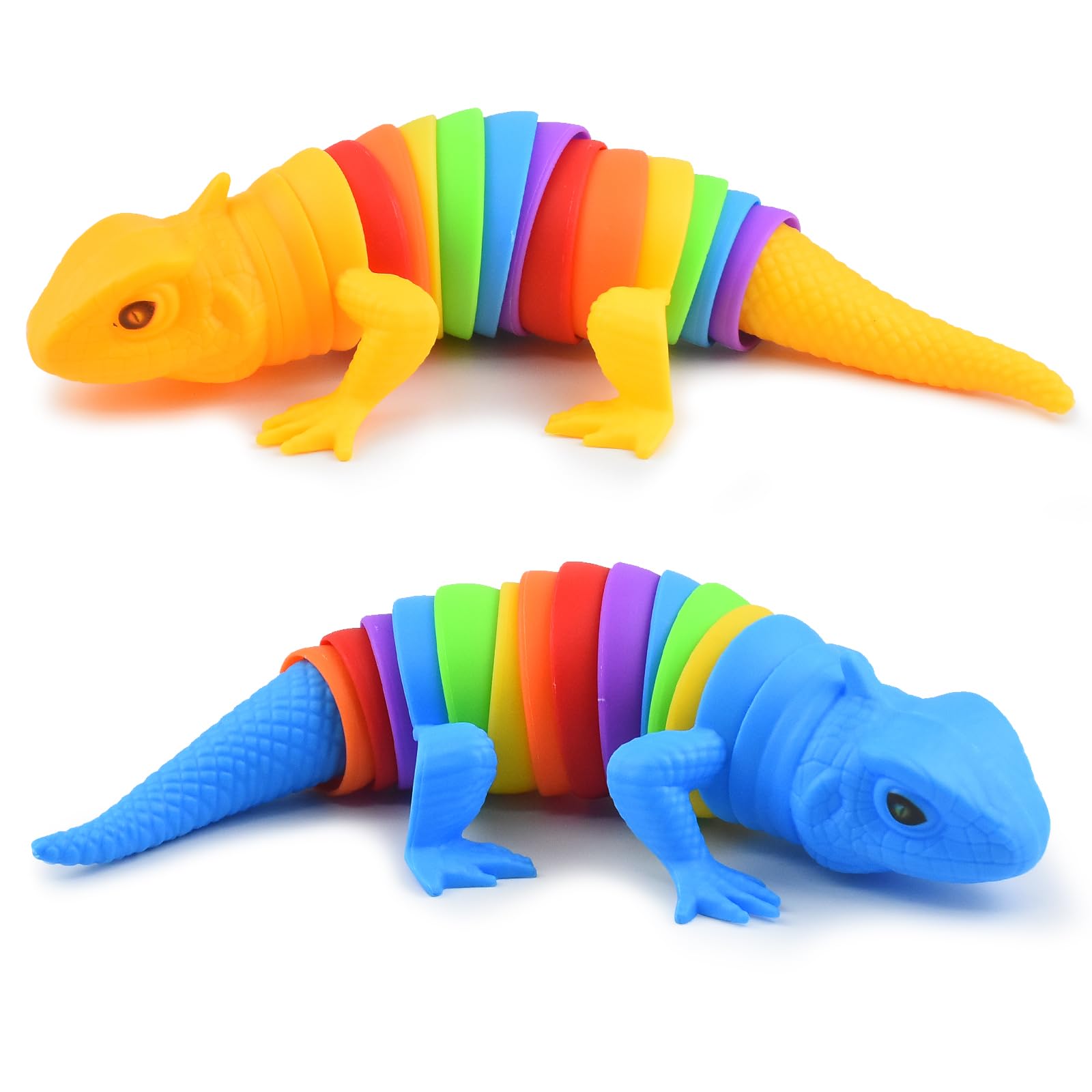 MEIEST 2 PCS Fidget Lizards Toys for Adults,3D Articulated Caterpillar Sensory Stress Relief Flexible Hand Toy, Ideal Party Favor Colorful Office Desk Toys (Blue+Yellow)