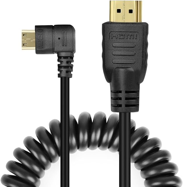 UCEC High-Speed Right-Angled Coiled Mini HDMI to HDMI Cable for Digital Camcorders, Cameras, Gaming Consoles