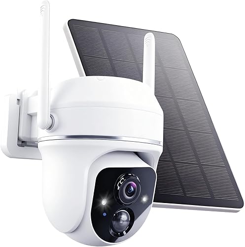 Solar Security Wireless Camera 3MP 360° View Solar Battery Powered WiFi Camera AI Motion Detection/2-Way Talk/Spotlight/Siren/IP65/Cloud/Up to 512G SD Storage( About 180 Days Storage SD Card Included)