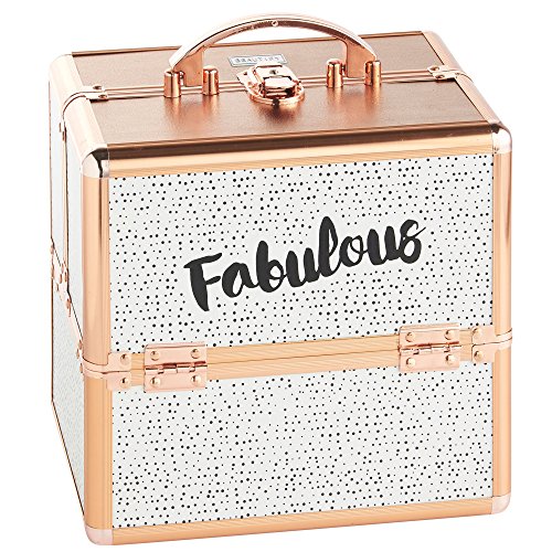 Beautify Cosmetic Organizer Case - 10" Professional Aluminum Makeup Storage Box (Spotted 'Fabulous' Beauty Train Case with Lock)
