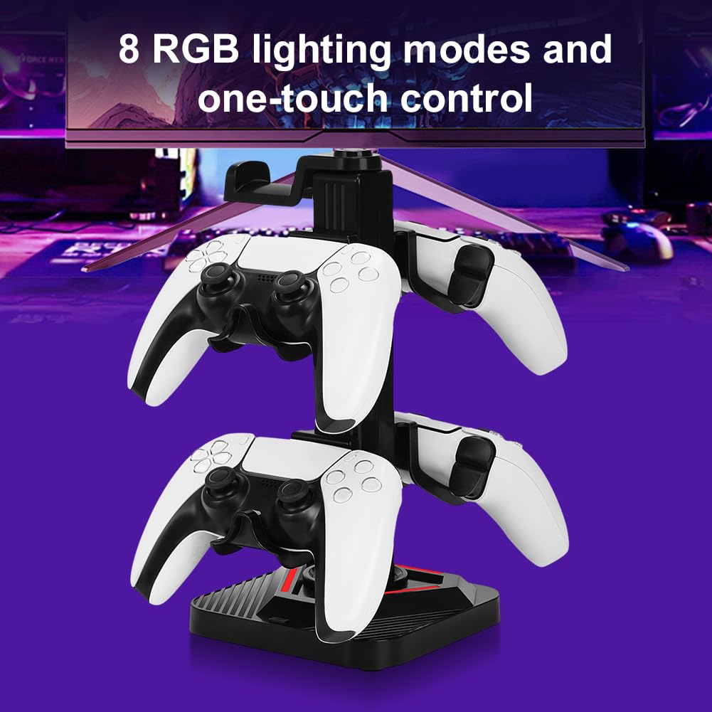 Soporte para auriculares para juegos con iluminación RGB y puertos USB para controladores universales