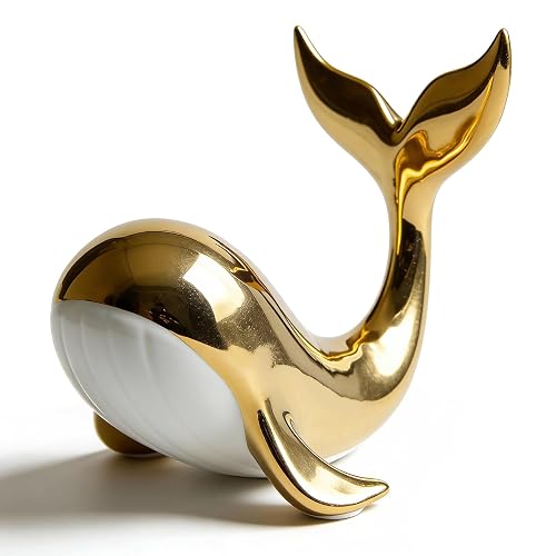 Golden Whale Ceramic Figurine – Decorative Sculpture, Symbol of Prosperity