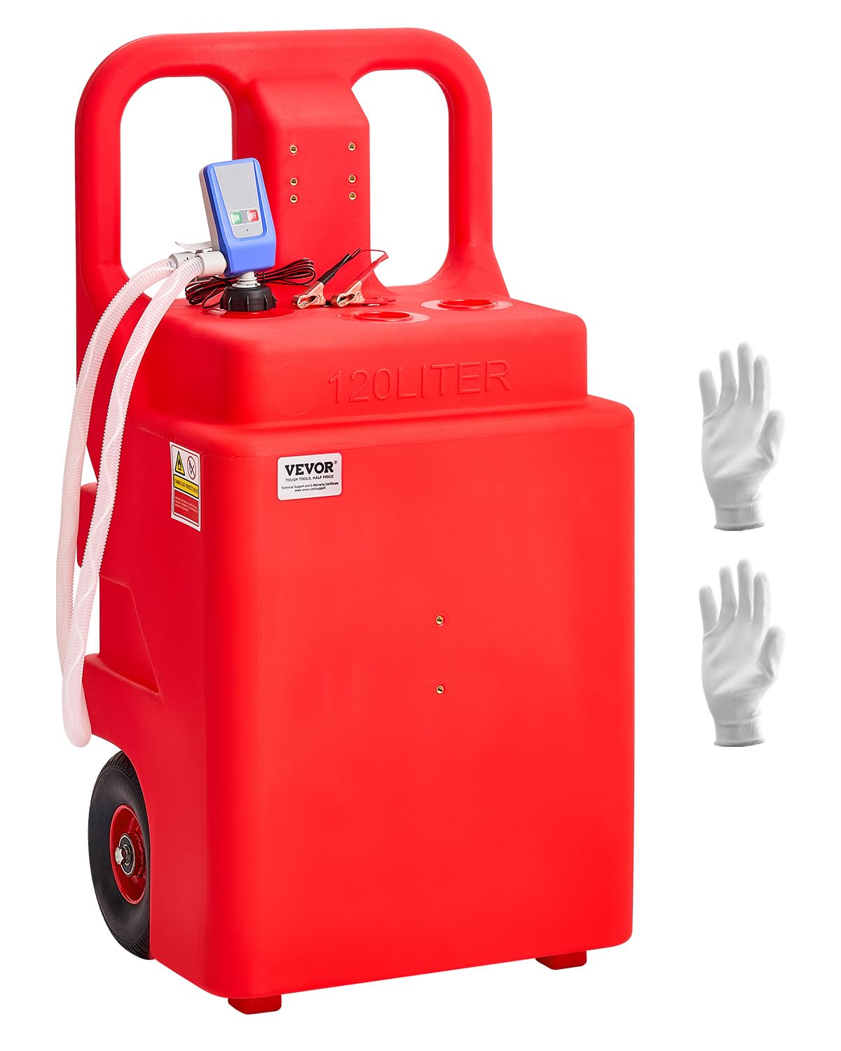 VEVOR Tanque de Combustible 540x465x1070 mm 121,13 L con Bomba de Transferencia de Combustible Eléctrica, Manguera de 1,2 m, Boquilla con Sensor de Parada Automática, para Gasolina y Diésel, Rojo