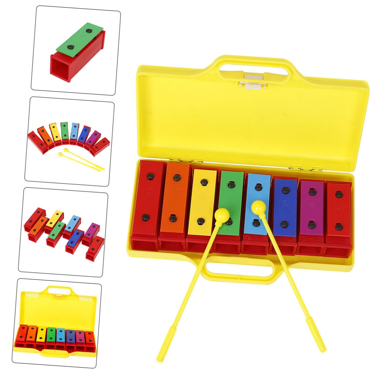 Instrumento de Percusión de 8 Notas Placa Colorida y Caja | Abs y Metal, Diseño Portátil Asa, Incluye Baqueta Uso Fácil, Sonido Claro, 1 Juego