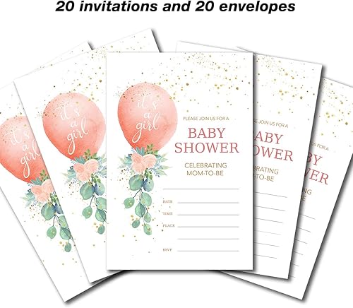 Miniatura 4 de YIDOU Greenery - Invitaciones para fiesta de baby shower, 20 invitaciones y sobres (doble cara)