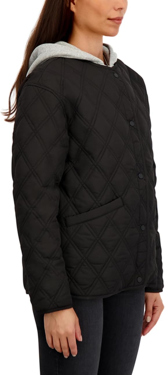 HFX Women's Lightweight Jacket Wind & Water-resistant Transitional Jacket, Removable Hooded Bib