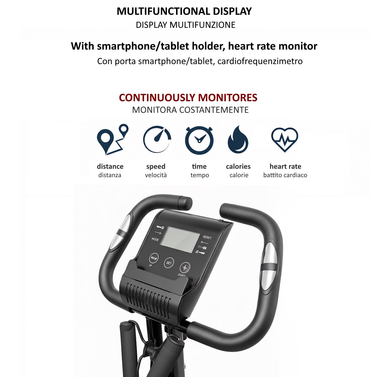 FFitness Cyclette Pieghevole X-Bike Ergometro Seduta Max 120kg |INCLUSO Cardiofrequenzimentro Porta Cellulare Bande per Esercizi