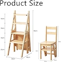 Vista 4 de Escalera plegable de madera maciza para biblioteca, escaleras, taburete plegable de 4 escalones, escaleras de doble propósito, soporte de exhibición