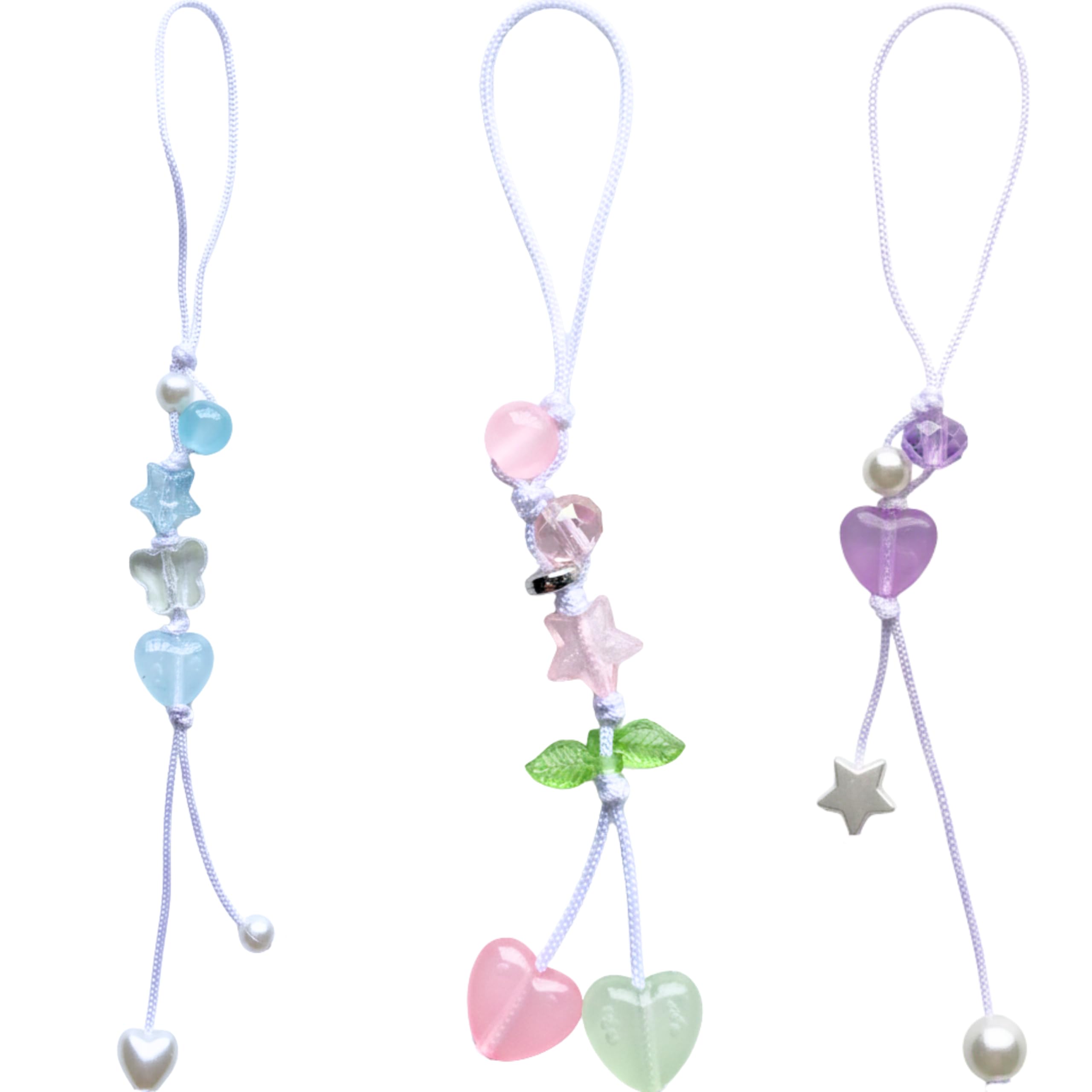 SNOWY SHOP 4pcs Pastel Cute Kawaii Mobile Chain Set – Aesthetic Rope Phone Strap & Keychain Hanging Trinket Charm for Girls, Women & Teens-image-3