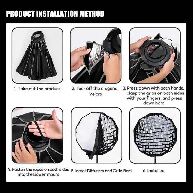 REFLEX CAMERA Kit difusor parabólico de 90 cm de profundidad, iluminación de grado profesional para fotografía y video, iluminación suave, versátil, fácil configuración, portátil, control mejorado