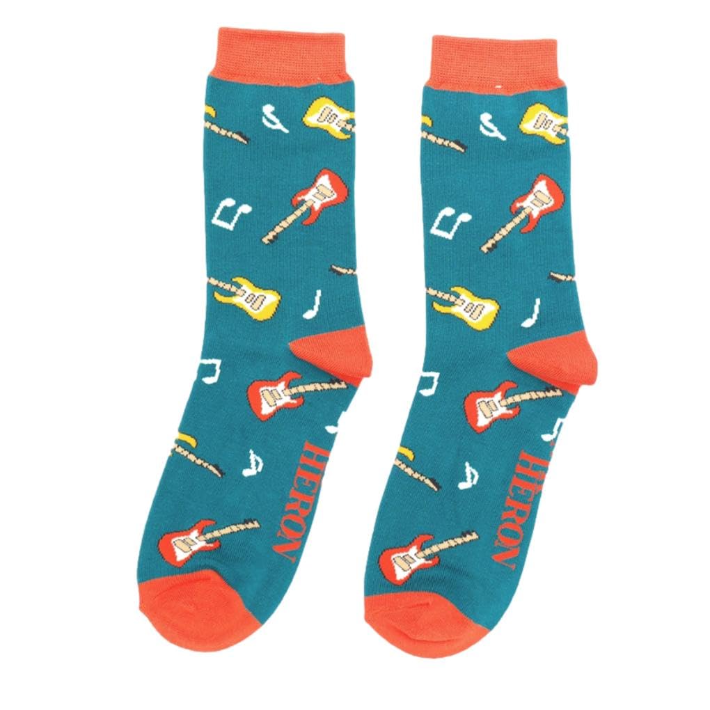 Miss Sparrow Electric Guitars on Teal Mens Novelty Ankle Socks Adult One Size