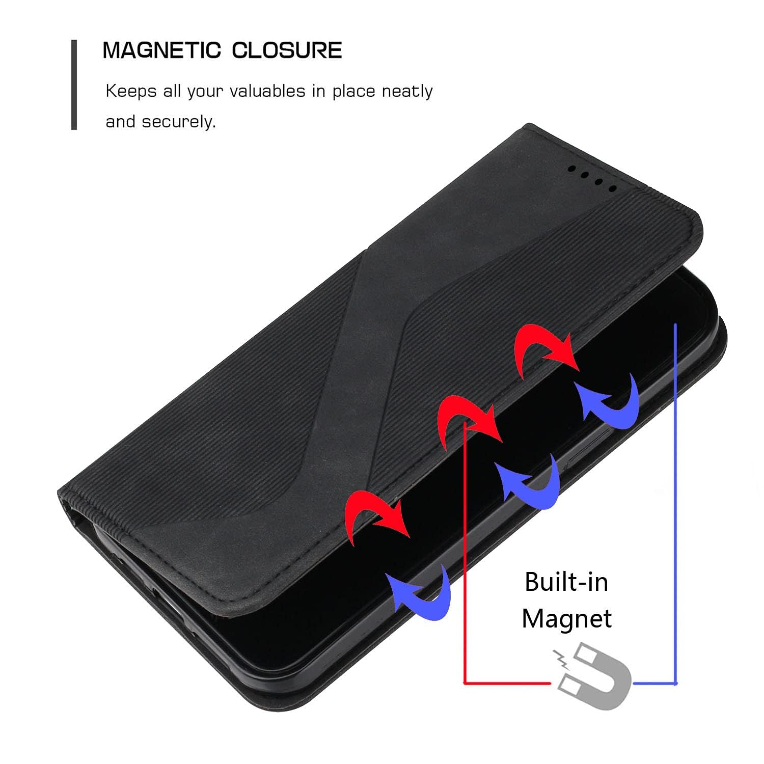 Etui do Motorola Moto Edge 50 Fusion, skórzane etui z klapką z wewnętrzną obudową TPU magnetyczny stojak z klapką kompatybilne z Moto Edge 50 Fusion - Czarny