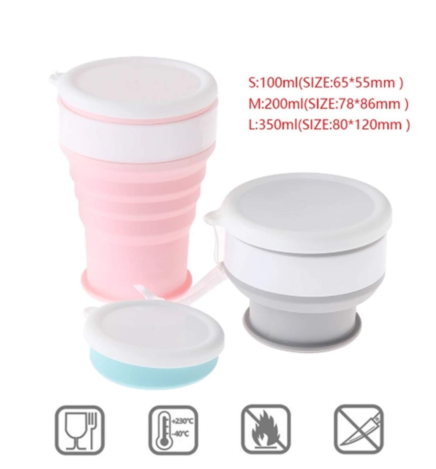 MRKU Gobelet Pliable en Silicone pour Voyage, extérieur, Portable, résistant aux Hautes températures, Mini gobelet pour Bain de Bouche, rétractable, Peut contenir de l'eau bouillante